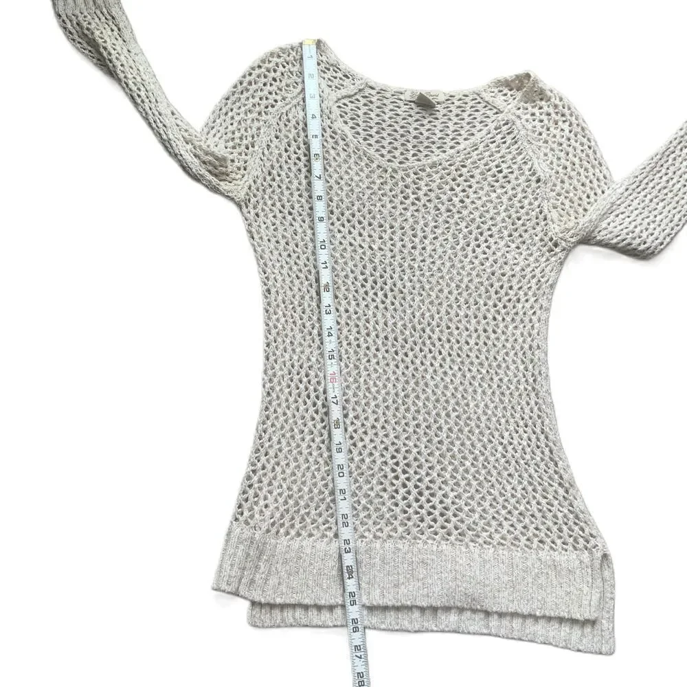 Lucky Brand‎ Beige Open-Knit Long Sleeve V-Neck Pullover Sweater Size XS